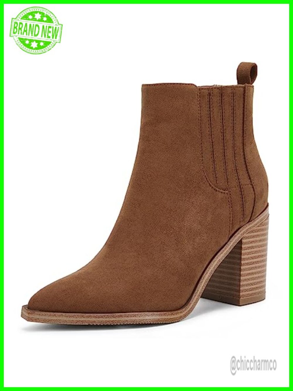 Womens Faux Leather Ankle Boots Pointed Toe Chunky Block Mid Heel Slip On